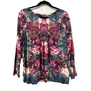 Soft Surroundings Tunic Top Women Medium Floral Travel Artsy Resortwear Vacation